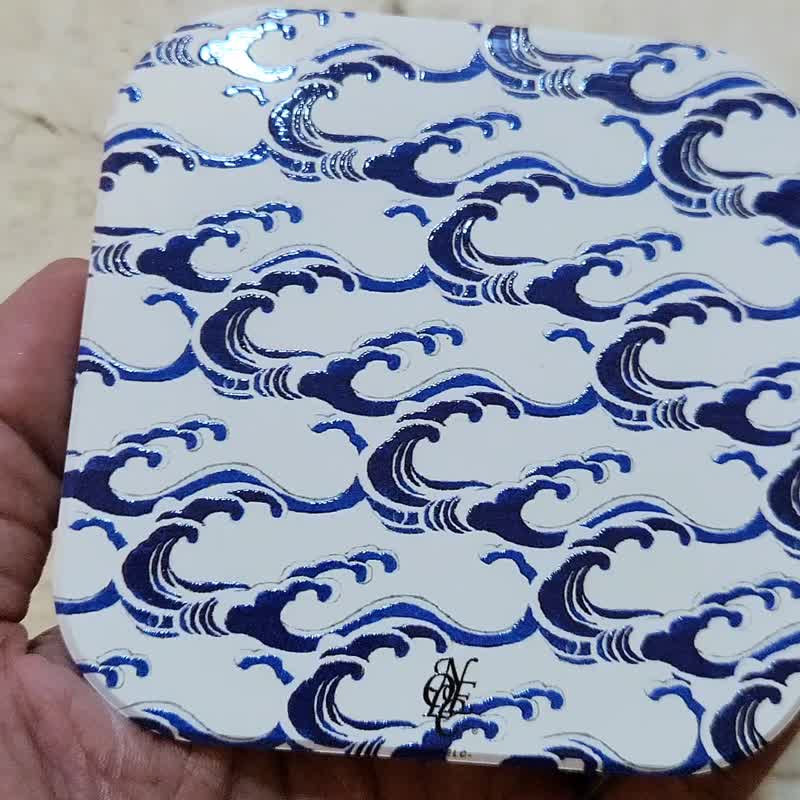 浮世東海浪 晶雕鶯歌陶瓷杯墊 - 杯墊 - 陶 白色