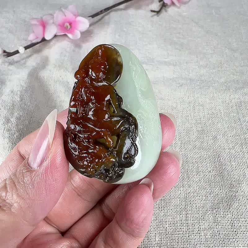 秒殺價 天然新疆和田玉羊脂玉三色籽料御龍觀音吊墜 - 吊飾/掛飾 - 玉石 