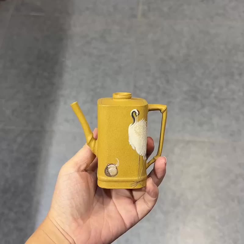 雅竹 全手工 當代泥繪天花板張智剛作品容量120cc黃段 - 茶壺/茶杯/茶具 - 陶 咖啡色