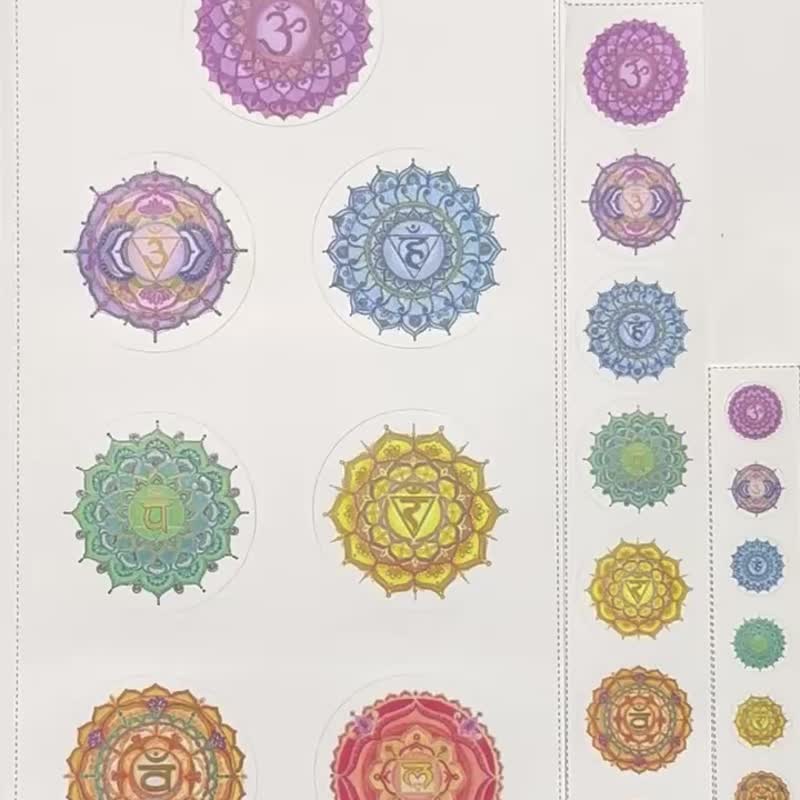 Warm sketch/Joy Zen Seven Chakra Mandala Art Sticker_5cm Pearlescent + Mist Film Hand-painted Color Print - Stickers - Paper Multicolor