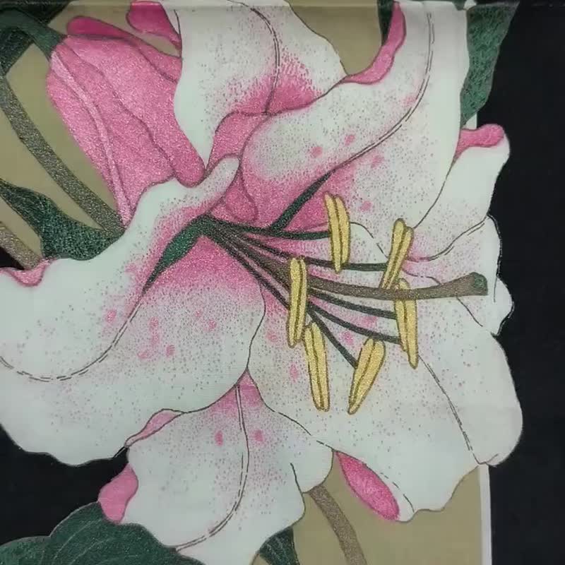 Vintage Jim Thompson Handkerchief Luxury Lilies 16 x 16 inches - 手帕 - 棉．麻 粉紅色