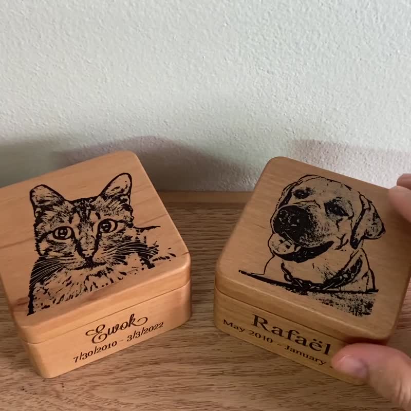 Dog ,wooden engraved box hair showcase customize, Pet loss gifts customize, Pet - Other - Wood Brown