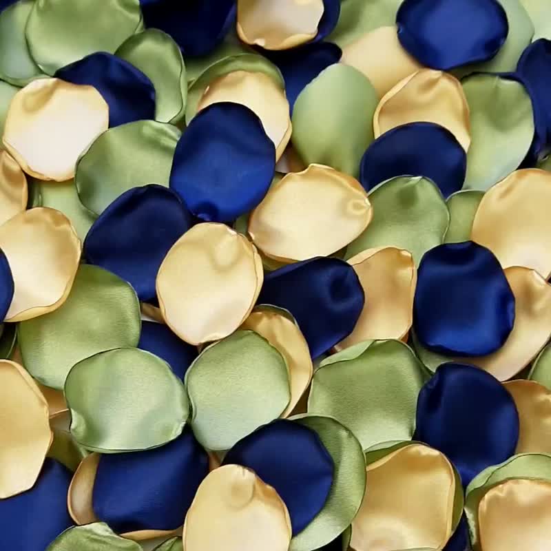 Sage green wedding petals Navy blue petals Gold petals Sage green blue wedding - Dried Flowers & Bouquets - Silk 