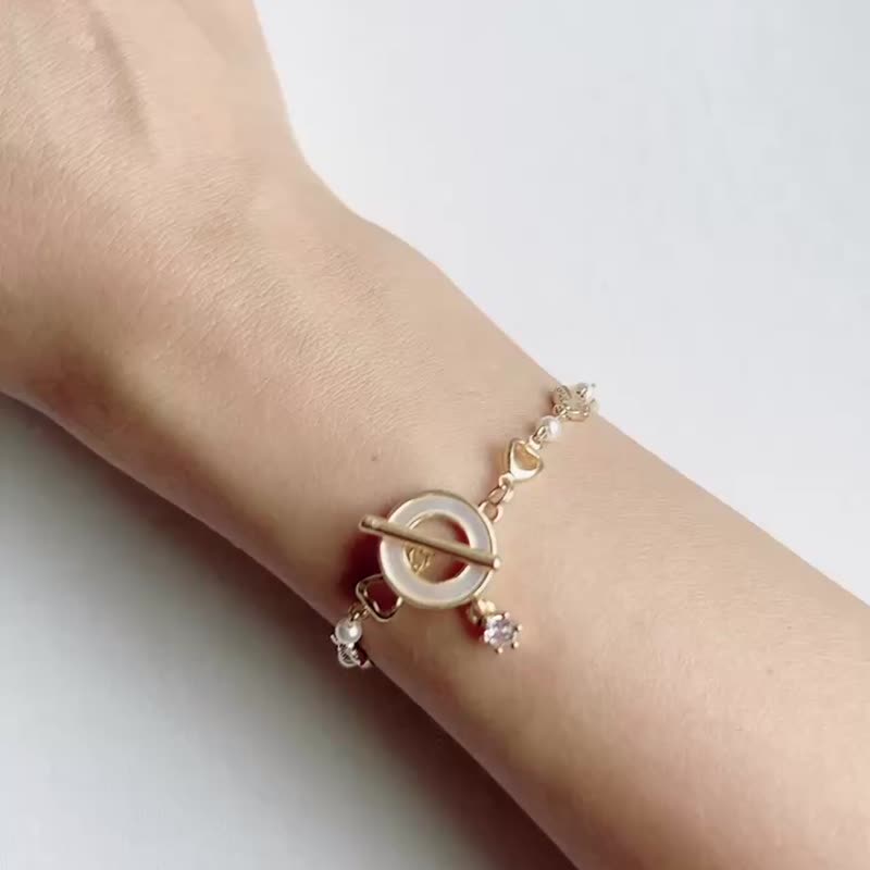 Poems from a Faraway Heart 14K Gold Bracelet/Crystal Pearl__Life Code 4, 7 - Bracelets - Pearl White