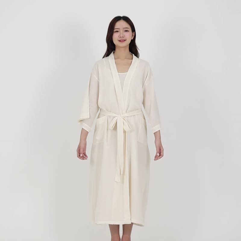 Long Light Cotton Kimono Robe - 居家服/睡衣 - 棉．麻 透明