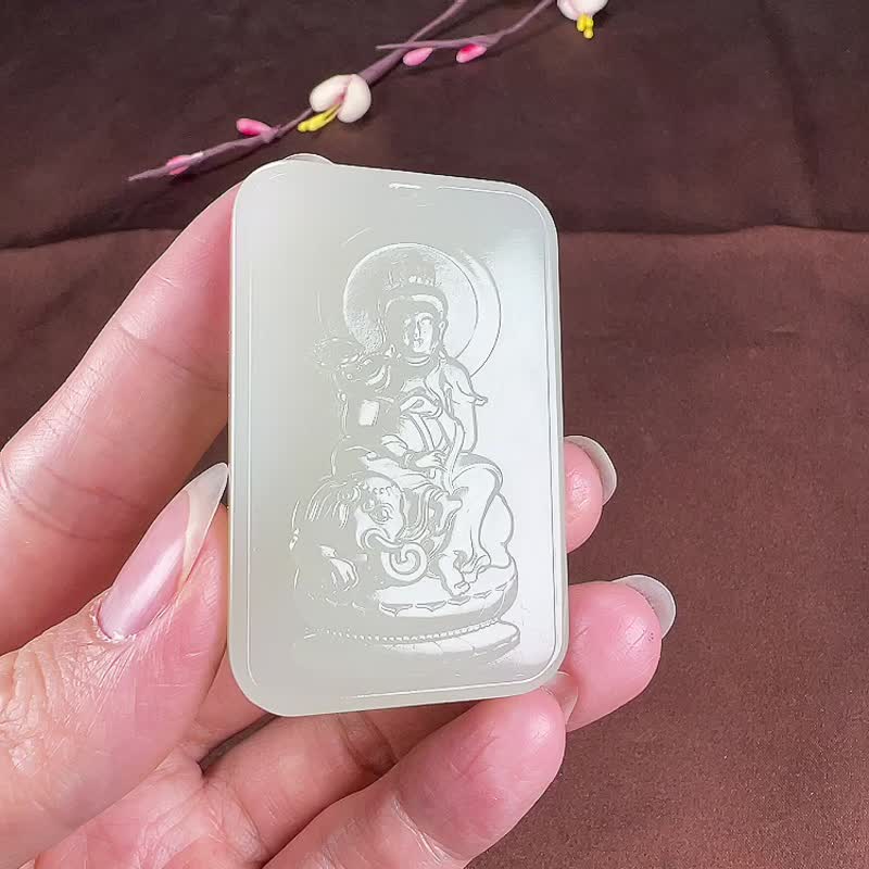 秒殺價 天然新疆和田玉羊脂玉普賢菩薩吊墜 - 吊飾/掛飾 - 玉石 