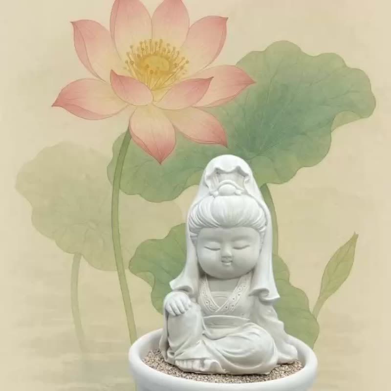 淨念吉祥觀音小佛珪藻小盤 文青擴香風格獨特 禪風靜心生活美物 - 香氛/精油/擴香 - 水泥 白色
