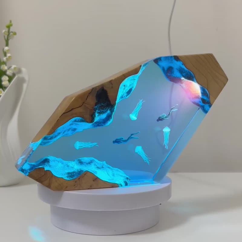 海底世界溶洞水母潛水員暢游 創意夜燈 - 燈具/燈飾 - 樹脂 藍色