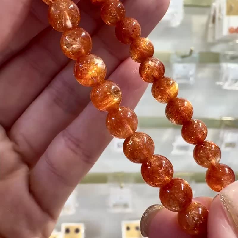 畢業級濃色金太陽太陽石7mm13.55g化太歲事業旺財陽氣正面 - 手鍊/手環 - 水晶 紅色