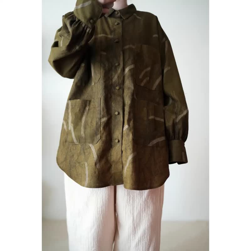 Olive Green Striped Long-Sleeve Shirt - Women's Shirts - Cotton & Hemp Brown