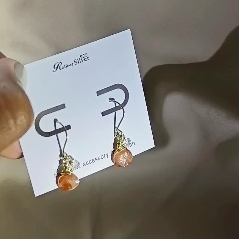 SV925/14KGF Sunstone Herkimer Diamond Earrings(clip on), Energy - Earrings & Clip-ons - Crystal Orange