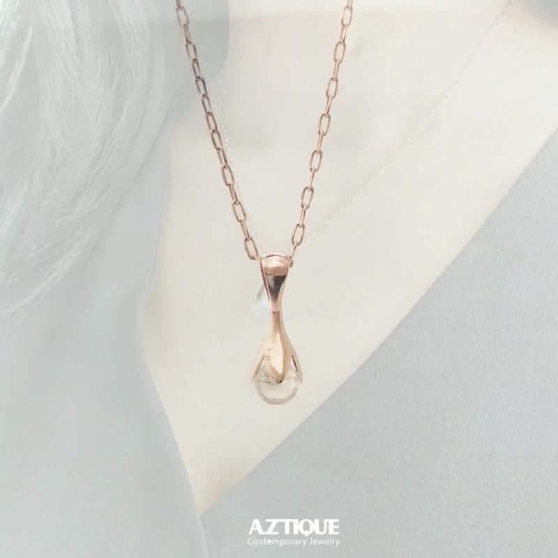 Morning Dew,Tiny Necklace  ,Quartz Pendant - สร้อยคอ - โลหะ 