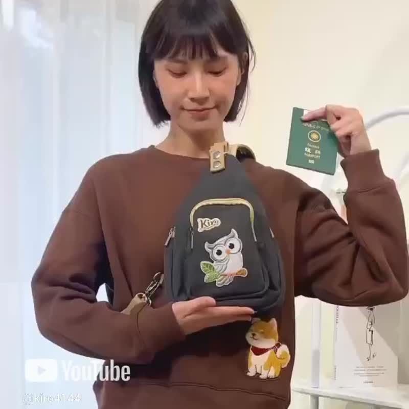防盜包 雪納瑞 貓頭鷹 水洗感 兩用 斜背/後背包【320017】 - 側背包/斜背包 - 棉．麻 黑色