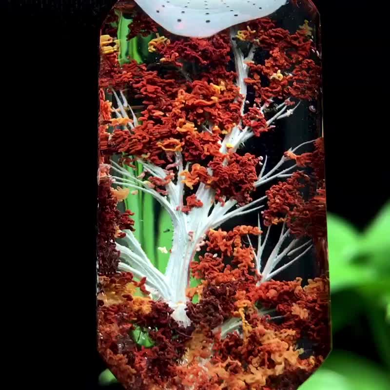 天然巴西彩幽靈內雕發財樹吊墜  幽靈招財闢邪彩幽靈具有提神 - 擺飾/家飾品 - 水晶 