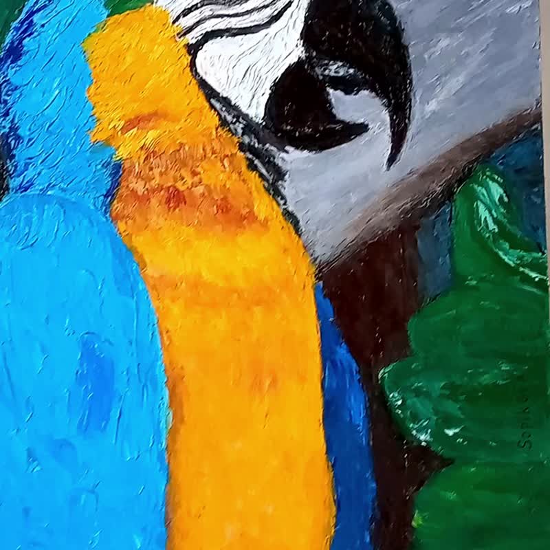 Parrot macaw, original oil painting, 40x34 cm - ตกแต่งผนัง - วัสดุอื่นๆ 