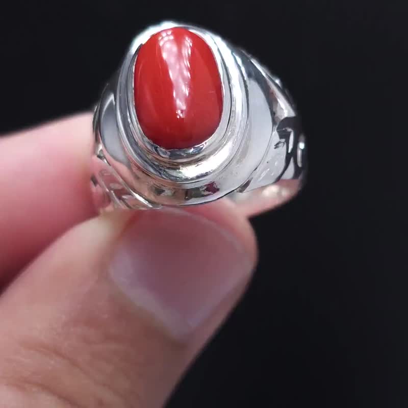 Natural Dark Deep Red Coral Marjan Ring mens Coral Rings Coral Marjaan Gemstone - 戒指 - 寶石 紅色
