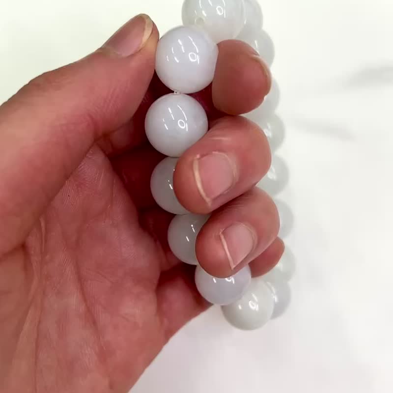 天然翡翠 緬甸 A玉 玉珠 玉鏈 手鏈 • 天藍白芙蓉翡翠手串 - 手鍊/手環 - 石頭 白色