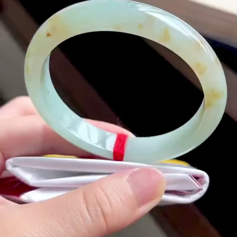 冰種翡翠天然翡翠玉鐲 A玉手鐲玉鈪 • 冰種桂花翡翠貴妃鐲 - 手鍊/手環 - 玉石 橘色