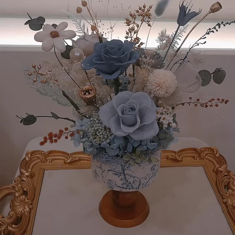 質感高腳花器.復古質感永生花.不凋花.開幕.居家佈置.擺設.裝飾. - 乾燥花/永生花 - 植物．花 藍色