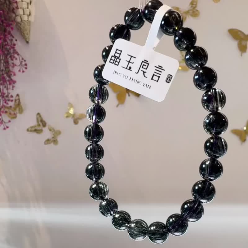 精品透體黑順髮黑髮晶7.5-7.8mm17.09g水晶避邪防小人排除負能量 - 手鍊/手環 - 水晶 黑色