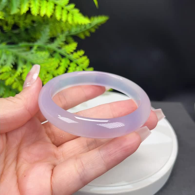 高品質 漸變紫瑪瑙手鐲 58MM 冰透起剛飄草花 玉髓手環 高雅浪漫 - 手鍊/手環 - 半寶石 紫色