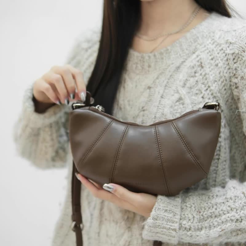sobag cowhide simple commuter shoulder crossbody croissant bag female ins style - Messenger Bags & Sling Bags - Genuine Leather Brown