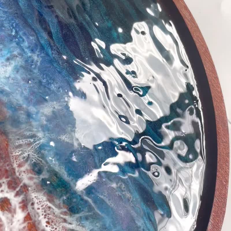 【現貨】深海海浪藍圓木盤 - 裝飾/擺設  - 樹脂 