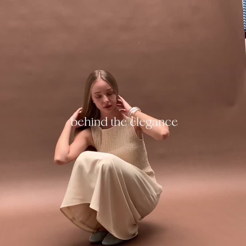 BIRUCHU VELA SMOCK DRESS - Beige - 洋裝/連身裙 - 棉．麻 