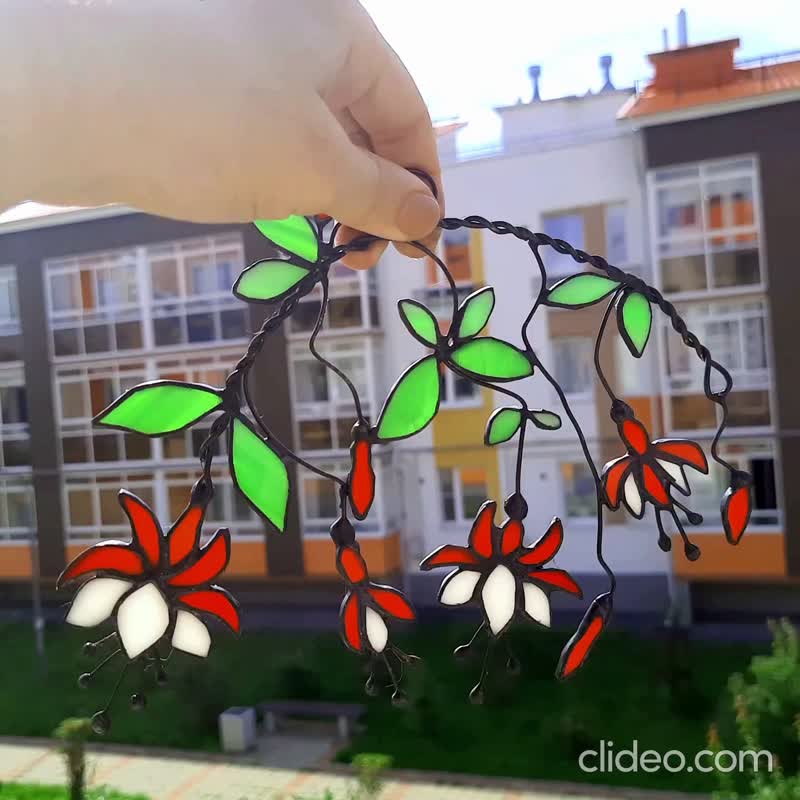 紫红色的花 花的艺术 彩色玻璃花 太阳镜 礼物 - 壁貼/牆壁裝飾 - 玻璃 多色