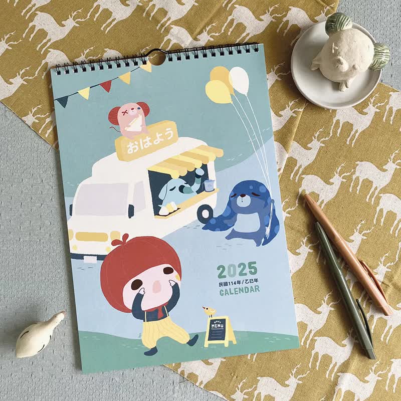 2025 Illustration Wall Calendar/Annual Calendar/Monthly Calendar/Five Wings/Oh Hi!/A4 Size - ปฏิทิน - กระดาษ หลากหลายสี