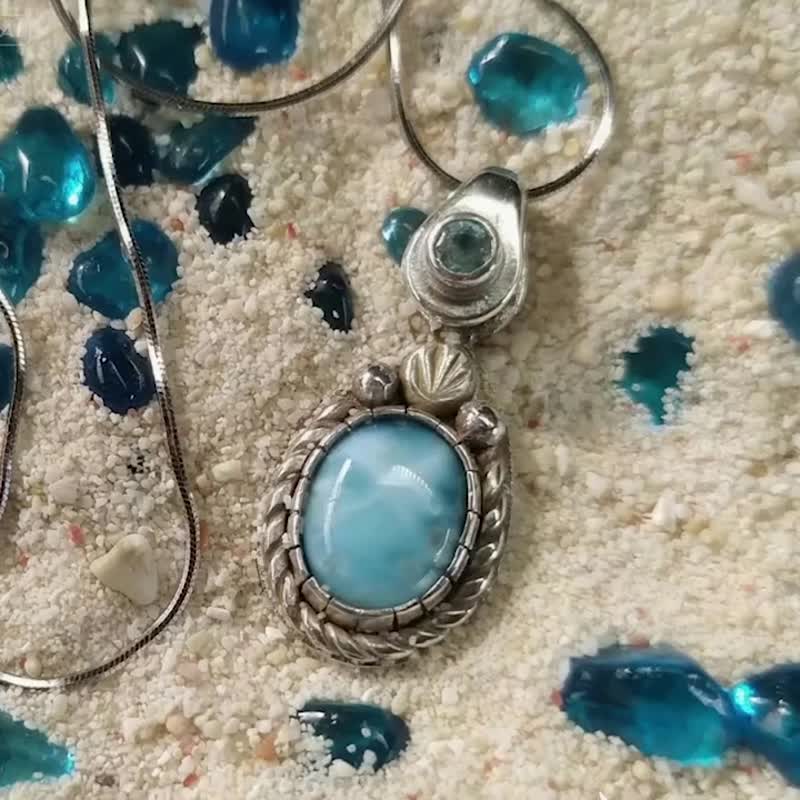 【Captain Flint手作銀飾】海靜藍語 海紋石/拉利瑪石 純銀吊墜 - 項鍊 - 寶石 藍色