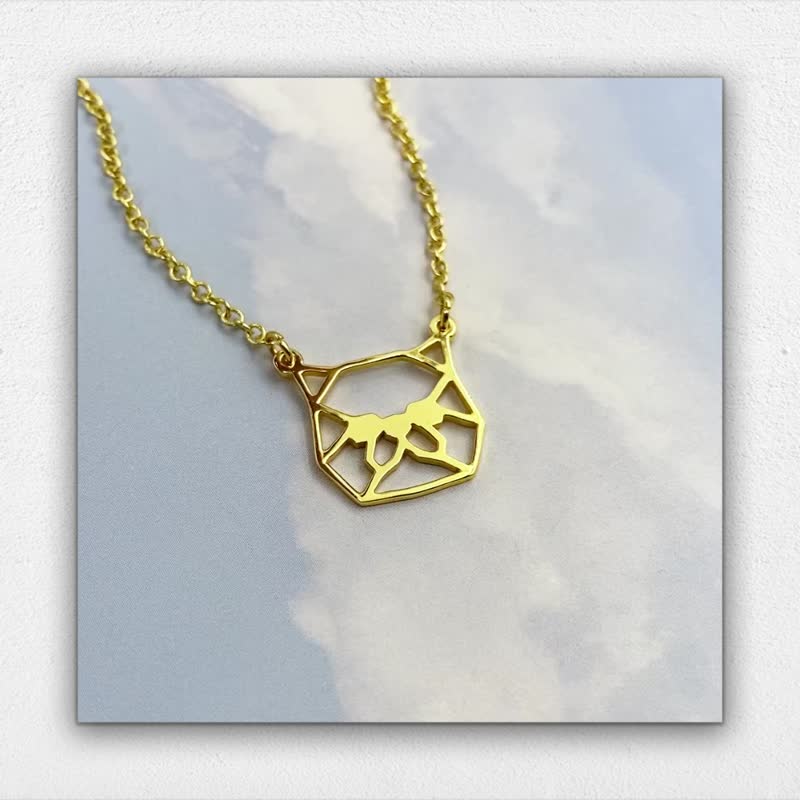 Exotic Short Hair Cat Necklace Geometric Pet Jewelry memorial Gift for Cat lover - Necklaces - Copper & Brass Gold