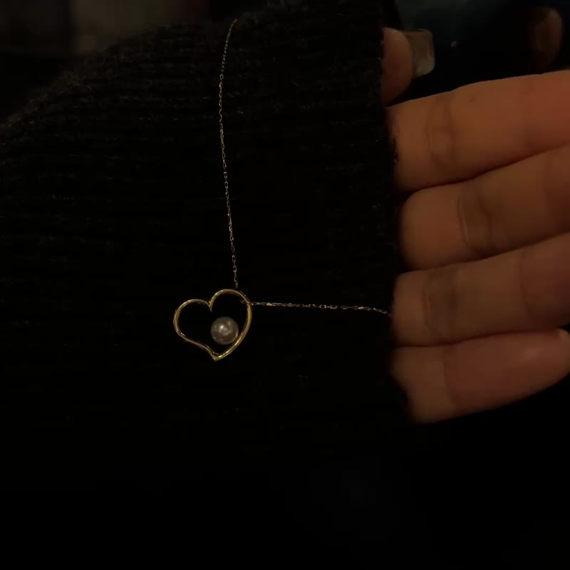 愛心項鍊  Love Necklace- 18K純金日本Akoya珍珠項鍊 - 項鍊 - 貴金屬 金色