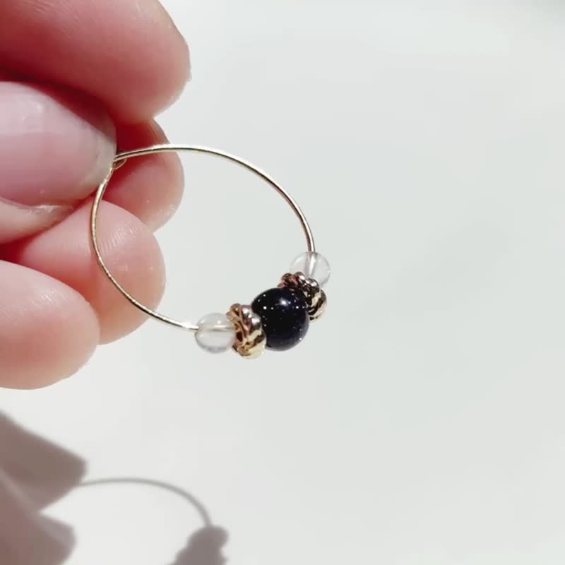 Blue Stone moonstone gold thread ring natural stone earrings/ Clip-On/ear needles - ต่างหู - คริสตัล สีเขียว