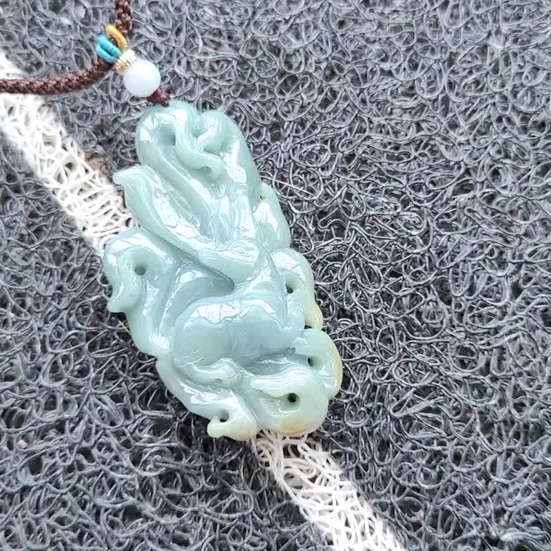 Pro-Cui Natural Guatemala Jade Ice Blue First Grade Heart Fox Nine Tailed Fox Adjustable Rope Chain - สร้อยคอ - หยก หลากหลายสี