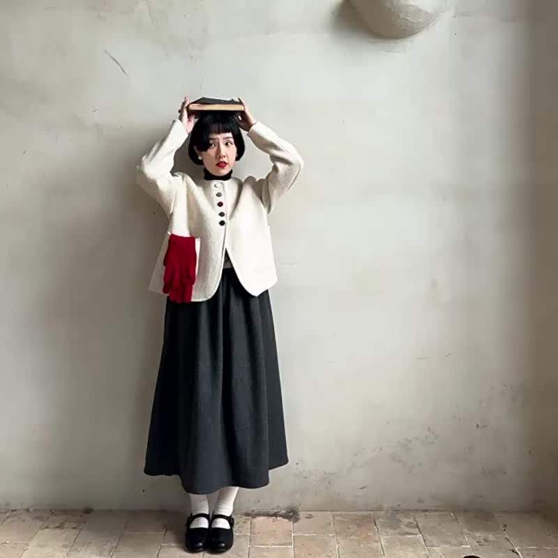 古典白 70%羊毛外套 冬季圓領時尚百搭短款上衣 - 女大衣/外套 - 羊毛 白色