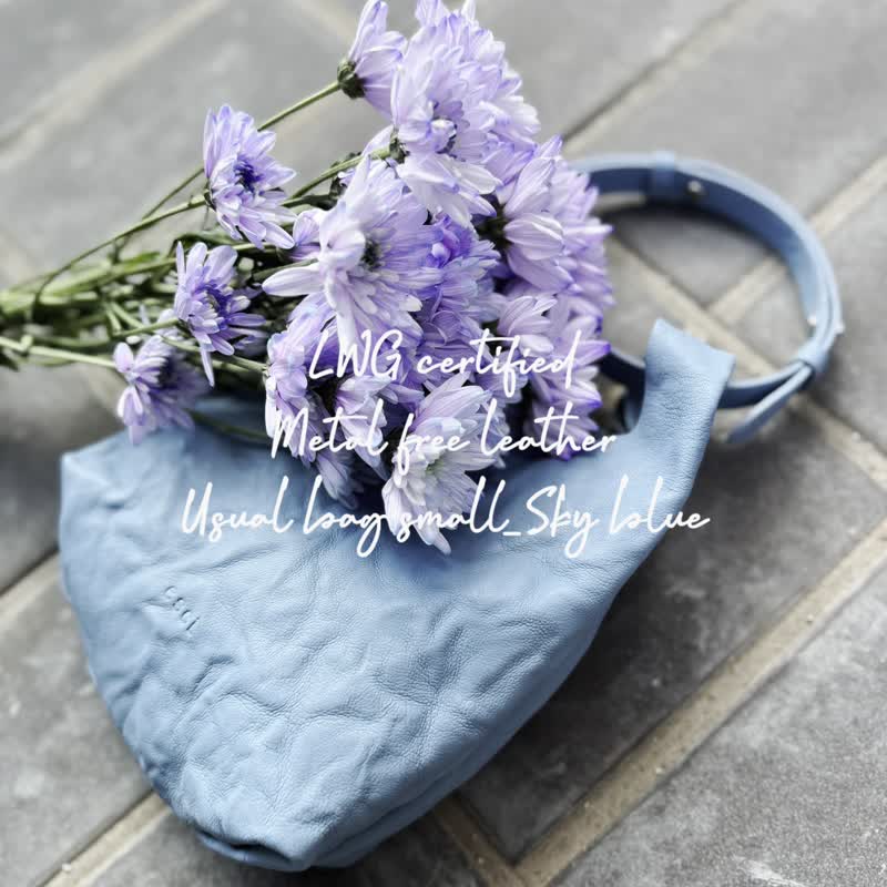 日用包 S 天空藍 托特包 夏日包 - 手提包/手提袋 - 真皮 藍色