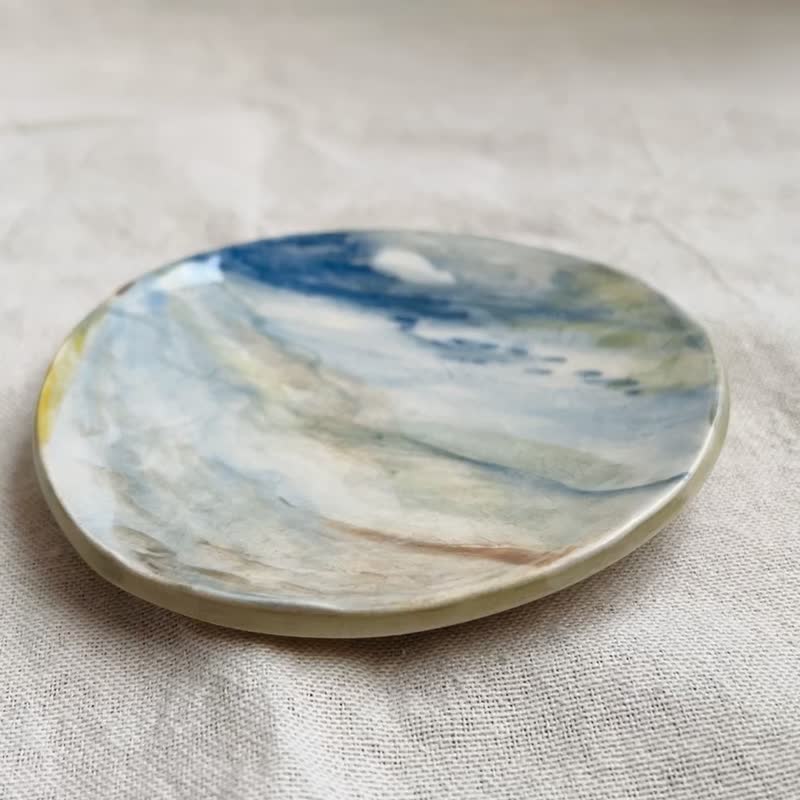 海  遠方的小白雲 手繪陶 10.5 X 10.2 x 1.5 cm - 擺飾/家飾品 - 陶 
