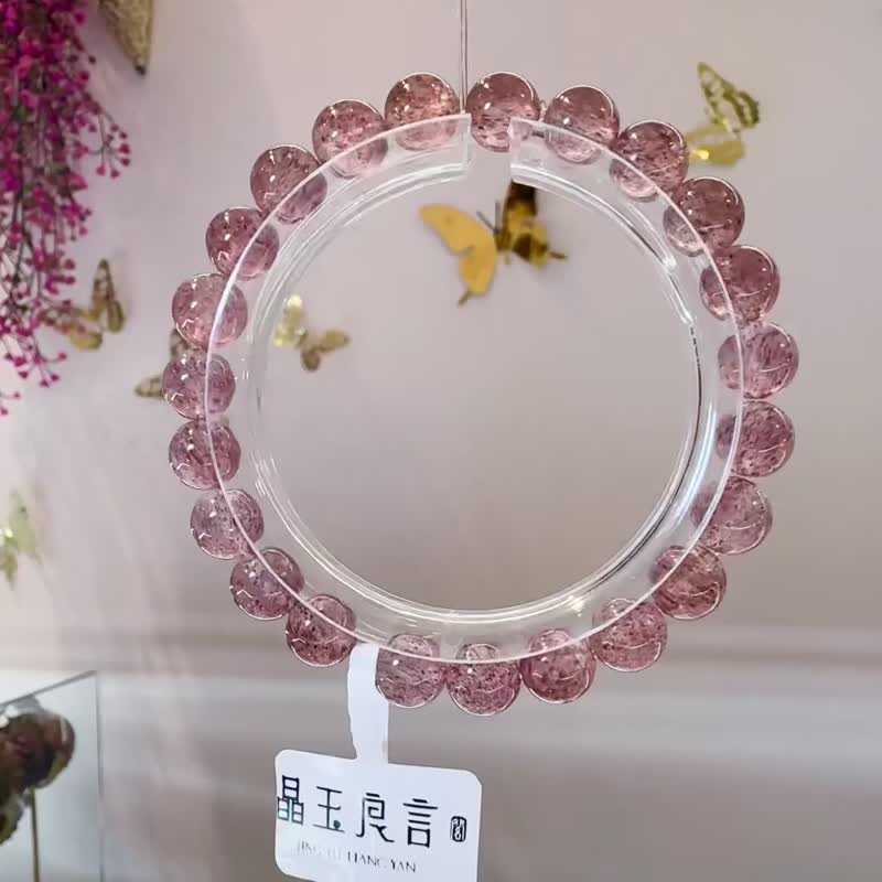 天然頂級白體紅草莓晶滿礦8mm水晶桃花人緣增加個人魅力 - 手鍊/手環 - 水晶 粉紅色