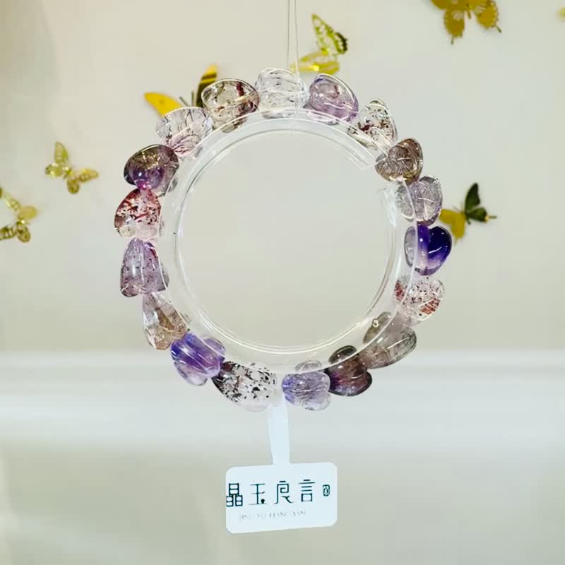 小資本愛心花珠多礦彩超七11mm32.82g彼岸花毒液草莓三輪骨幹水晶 - 手鍊/手環 - 水晶 多色