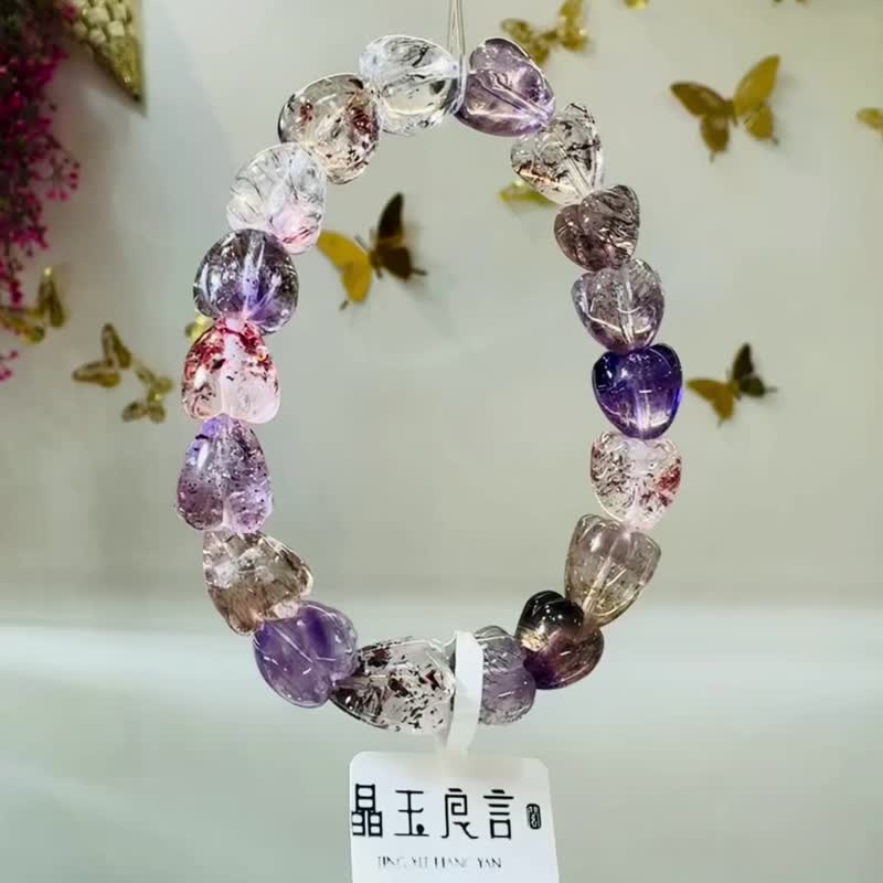 小精品愛心花珠多礦彩超七11mm32.82g彼岸花毒液草莓三輪骨幹水晶 - 手鍊/手環 - 水晶 多色