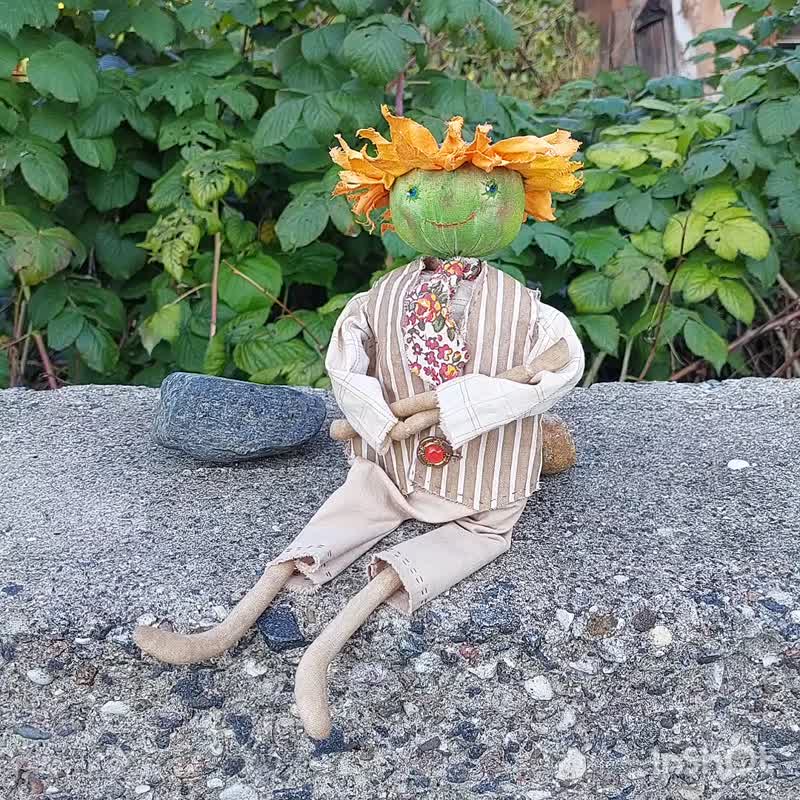 Amazing Sunflower doll boy handmade limited copy good and unusual decor and gift - Stuffed Dolls & Figurines - Cotton & Hemp Multicolor