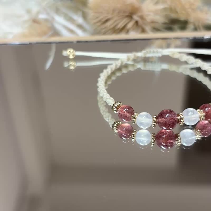 月光石*草莓晶_拐杖糖的甜蜜時刻_2種款式 - 手鍊/手環 - 水晶 紅色