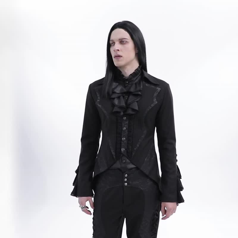 哥德古典術士西裝燕尾服 / 假兩件 - 西裝外套 - 其他材質 黑色