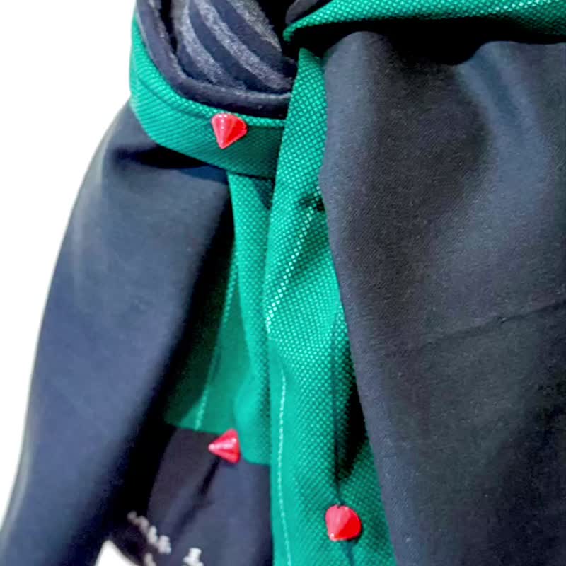 聖誕禮物純手作果凍色紅色卯釘撞色郵差綠黑條紋文青毛料圍巾披肩 - 圍巾/披肩 - 羊毛 綠色