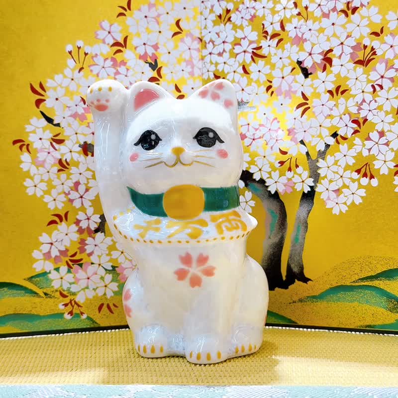 【皓櫻聚福】日本清水燒招財貓 | 花結晶 白 - 千万両 - 擺飾/家飾品 - 瓷 白色
