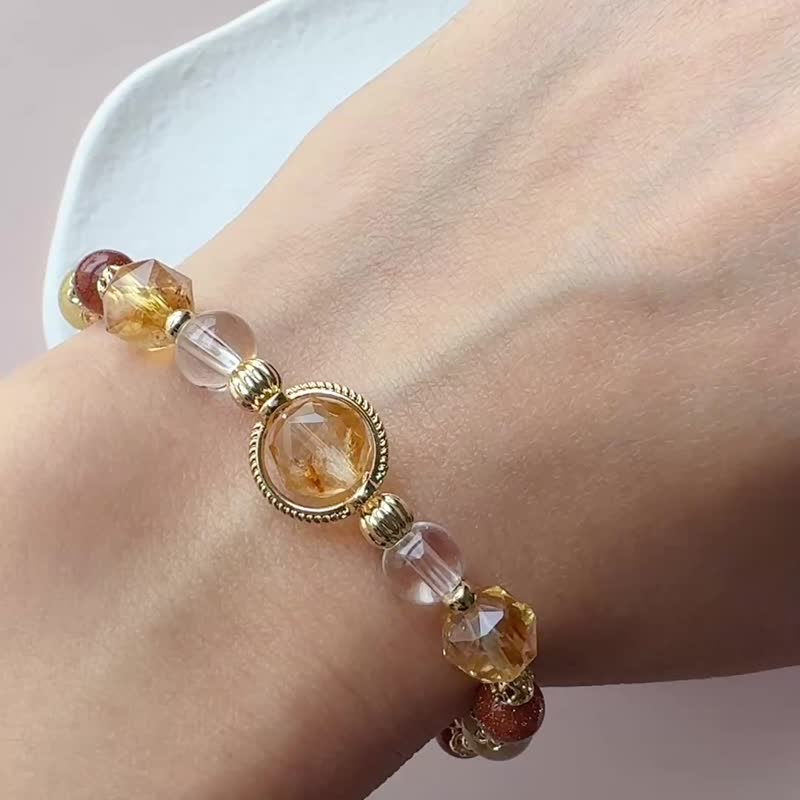 Citrine Golden Rutilated Quartz Gold Sandstone Clear Quartz | Wealth Attraction Energy Positive Energy Field | Crystal Bracelet - สร้อยข้อมือ - คริสตัล สีทอง
