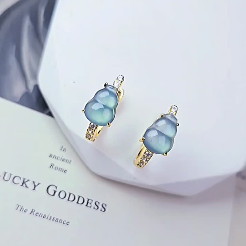 Blessed and rich | Fantasy ice glass shining blue and purple | Grade A jadeite large gourd sterling silver earrings and earrings - ต่างหู - หยก 