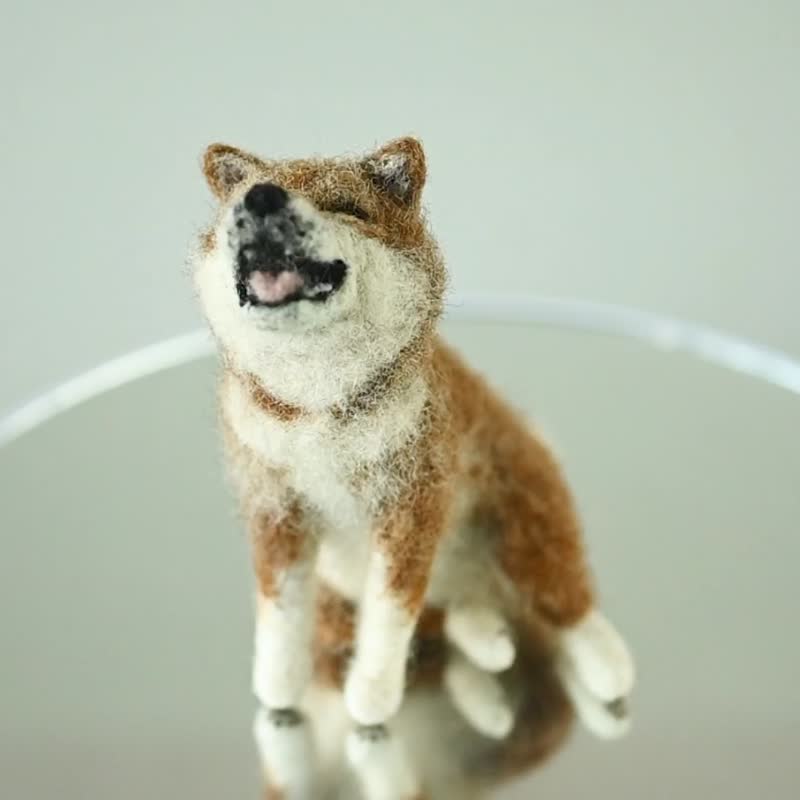 Shiba Inu dog, Variant 3, sitting, realistic wool felted sculpture, dog figurine - ตุ๊กตา - ขนแกะ สีส้ม