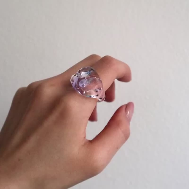 洞窟の鉱石  ガラス リング  clear glass ring - 戒指 - 玻璃 多色